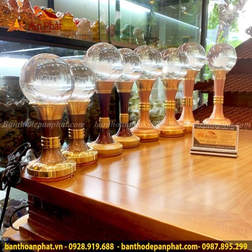 Đèn thờ pha lê cao cấp chân màu đồng