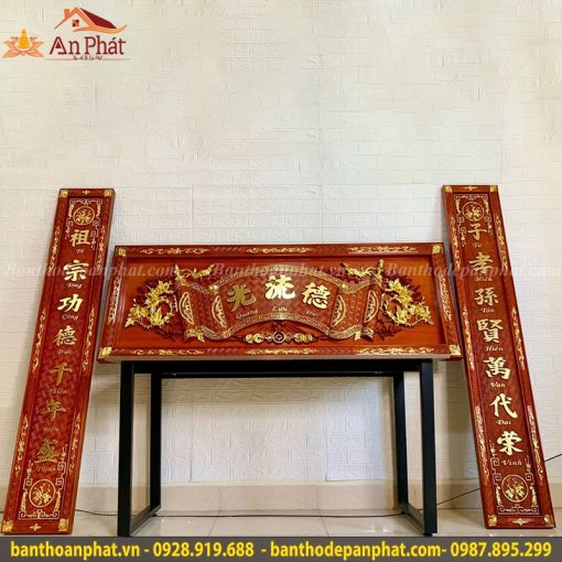 Hoành Phi Câu Đối Gỗ Quang Lưu Đức Dát Vàng Gỗ Hương Đỏ CT3043