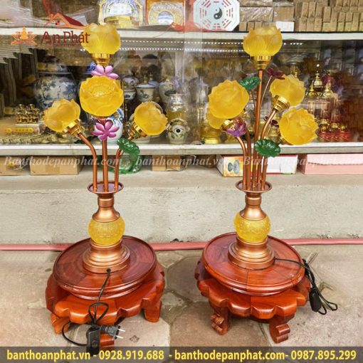 Mẫu đèn thờ hoa sen lưu ly 5 bông đẹp DT841