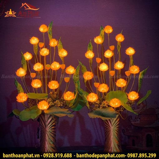 Mẫu đèn thờ led bình hoa sen 15 bông DT916