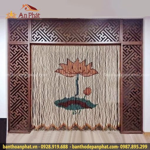 Rèm bàn thờ hạt gỗ họa tiết hoa sen độc đáo