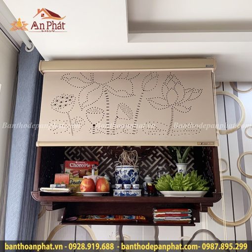 Rèm bàn thờ Laze Xuyên Sáng họa tiết hoa sen RT2021