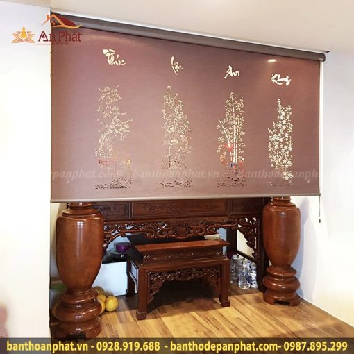 Rèm bàn thờ Laze Xuyên Sáng họa tiết Tứ Quý mẫu RT2019