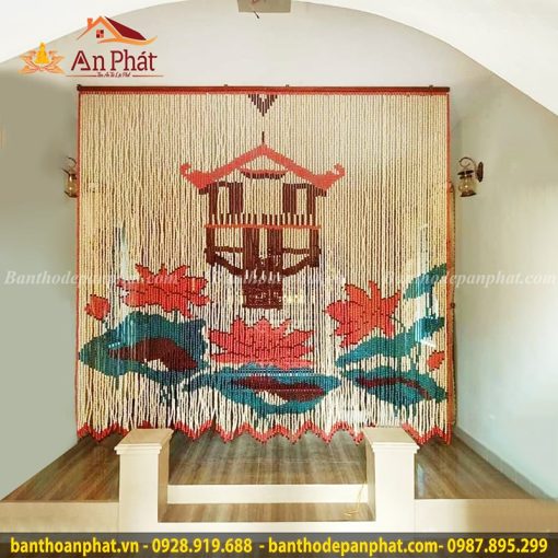 Rèm cửa hạt gỗ che bàn thờ họa tiết độc đáo RT2082