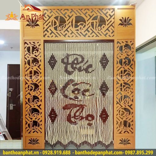 Rèm gỗ hạt tròn họa tiết Phúc Lộc Thọ RT2085