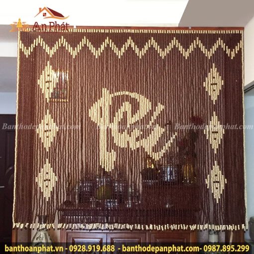 Rèm hạt gỗ che bàn thờ mẫu chữ Phúc quả Trám RT2072