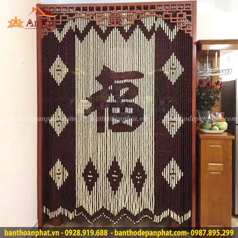 Rèm hạt gỗ giá rẻ họa tiết quả Trám chữ Hán RT2068