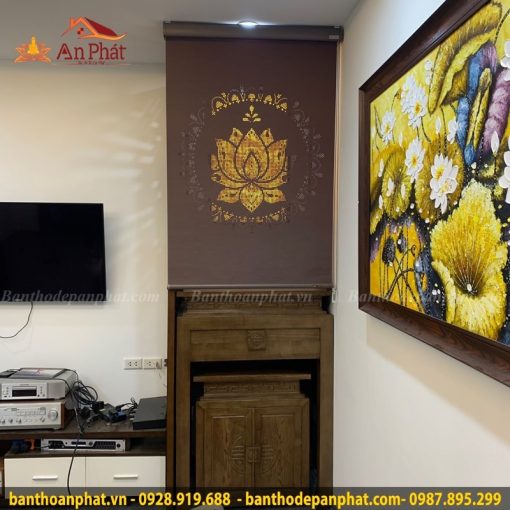 Mẫu tủ thờ gỗ sồi đẹp hiện đại có rèm che riêng tư