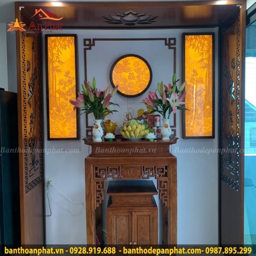 Mẫu tủ thờ gia tiên hiện đại gỗ sồi