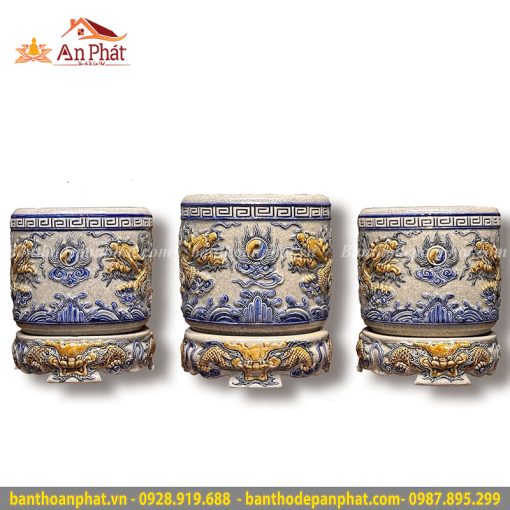 Bát Hương Rồng Men Rạn Đắp Nổi Cao Cấp GS755