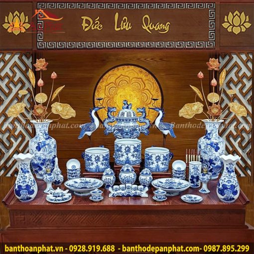 Bộ Đồ Thờ Bát Tràng Men Lam Vẽ Tay GS726