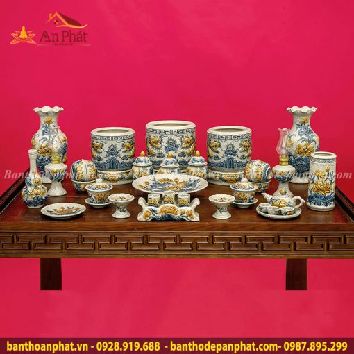 Bộ Đồ Thờ Bát Tràng Men Rạn Đắp Nổi GS766 2 bo do tho bat trang men ran dap noi gs766 1