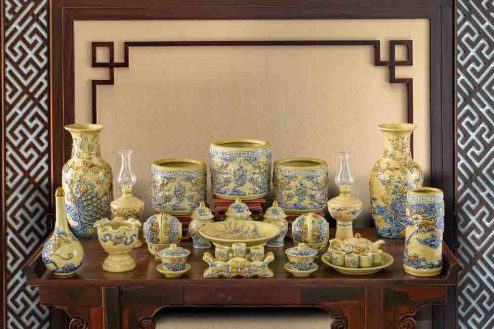 Bộ Đồ Thờ Cao Cấp Bát Tràng Men Hoàng Thổ GS756