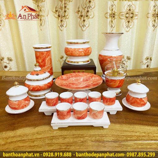 Bộ Đồ Thờ Cao Cấp Men Giả Đá Đỏ GS747