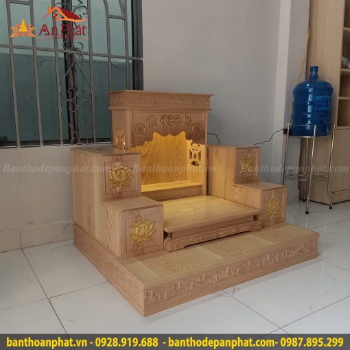 Combo bộ bàn thờ thần tài ông địa kèm bục tam cấp màu trần sồi TT675