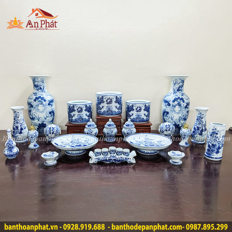 Đồ Thờ Bát Tràng Men Lam Vẽ Tay GS727