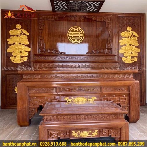 Mẫu bàn thờ tam cấp gỗ hương đá sang trọng BTD2167