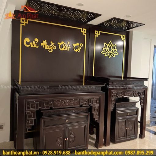 Mẫu tủ thờ Phật kết hợp với bàn thờ gia tiên gỗ gụ
