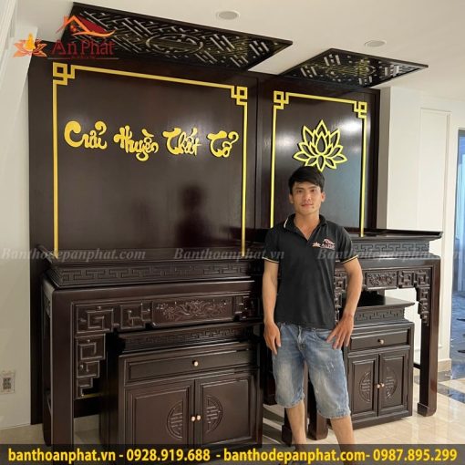 Mẫu tủ thờ gia tiên kết hợp với bàn thờ Phật đẹp
