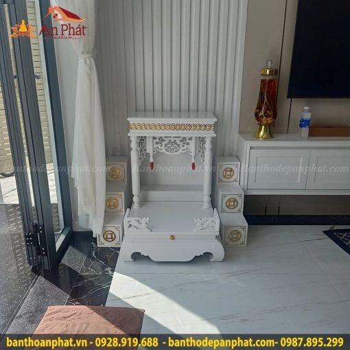 Trọn bộ bàn thờ thần tài bục kê, tam cấp TT683 6 Mẫu ban thờ ông địa thần tài đơn giản màu trắng
