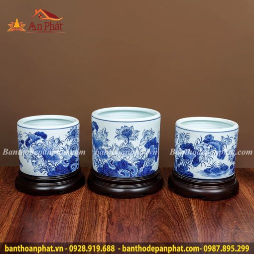 Bát Hương Thờ Men Lam Vẽ Tay Cao Cấp GS829