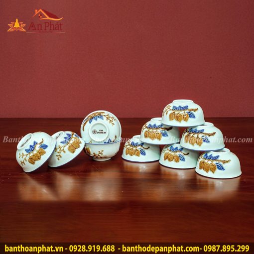 Bát Thờ Men Lam Đắp Nổi Cao Cấp GS803