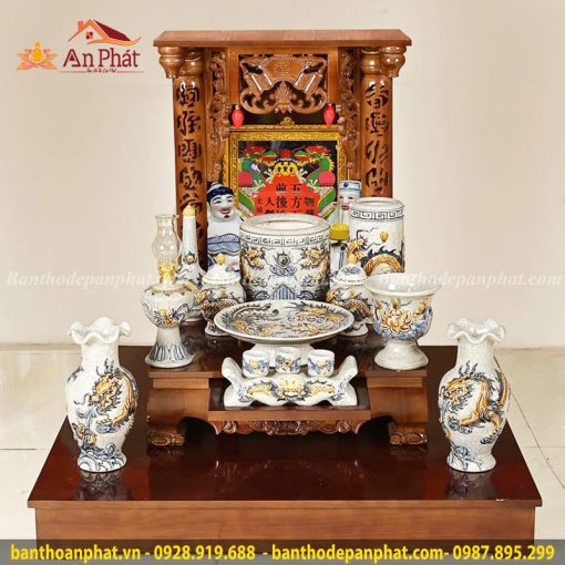 Bộ Đồ Thờ Bát Tràng Men Rạn Đắp Nổi Cao Cấp GS781