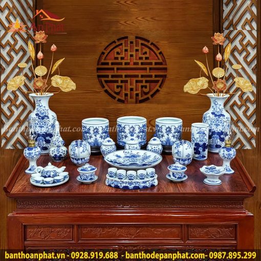 Bộ Đồ Thờ Gia Tiên Men Lam Cao Cấp GS831