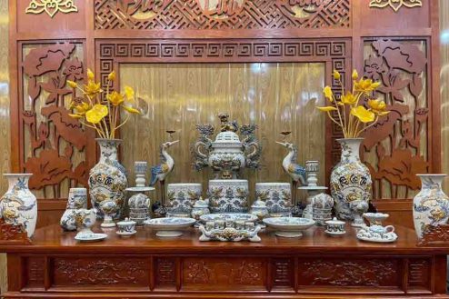 Bộ Đồ Thờ Gia Tiên Men Rạn Đắp Nội Cao Cấp GS831