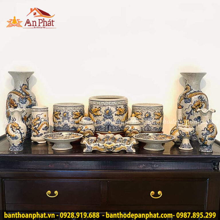 Đồ Thờ Bát Tràng Men Dạn Đắp Nổi Cao Cấp GS778
