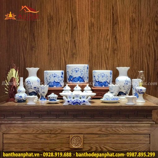 Đồ Thờ Hoa Sen Men Lam Vẽ Tay Cao Cấp GS789