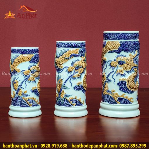 Ống Hương Men Lam Đắp Nổi Mẫu Rồng GS813
