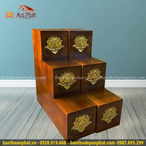 Bục Tam Cấp Kê Bàn Thờ Thần Tài Gỗ Sồi Nga Màu Óc Chó TT763