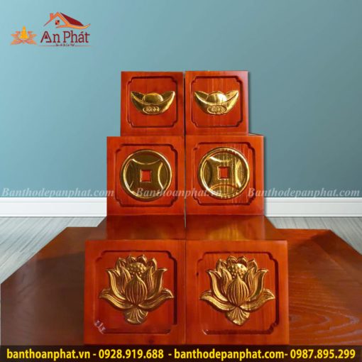 Bục Tam Cấp Kê Bàn Thờ Thần Tài Màu Hương Dát Vàng TT762