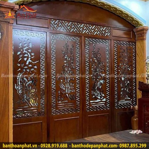 Vách ngăn phòng thờ gỗ hoa sen VN339