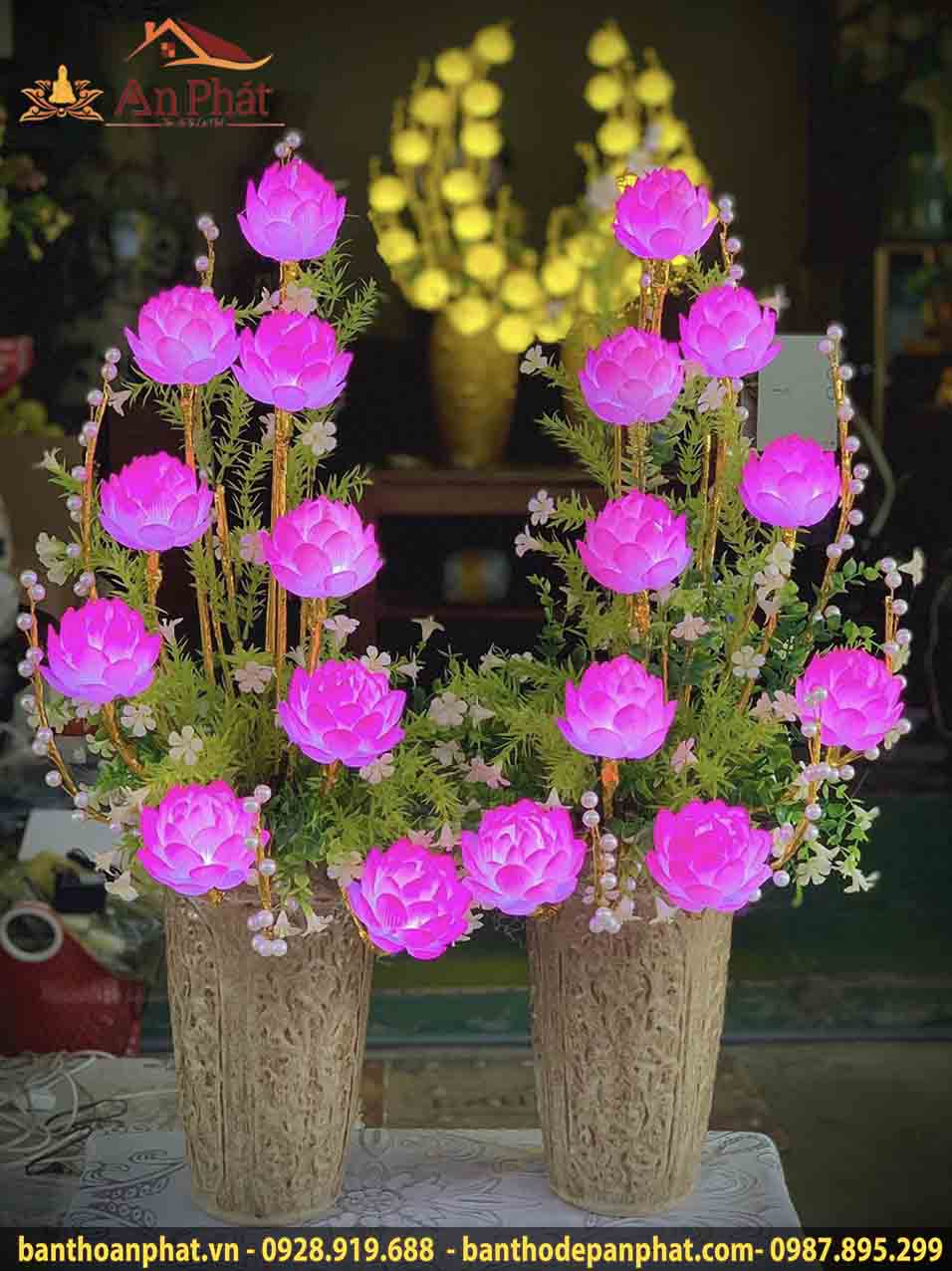 Đèn để bàn thờ mẫu hoa sen hồng DT982