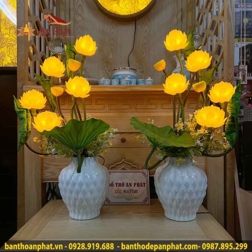 Đèn thờ hoa sen 5 bông thủ công DT949