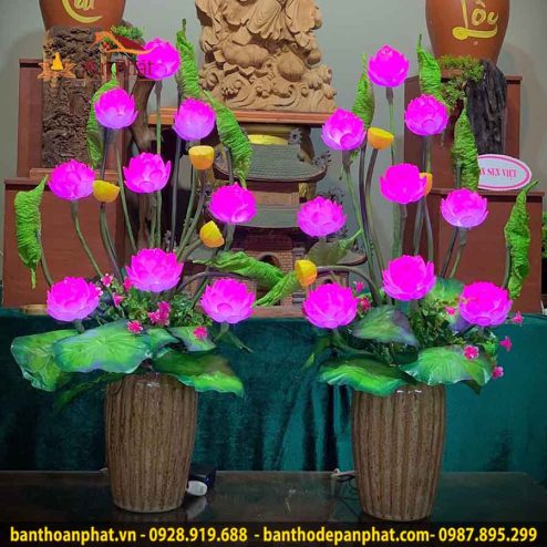 Đèn thờ hoa sen bình 9 bông màu hồng DT998