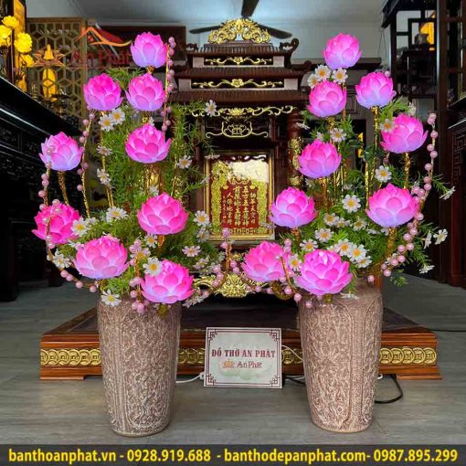 Đèn thờ hoa sen hồng bình gốm DT952