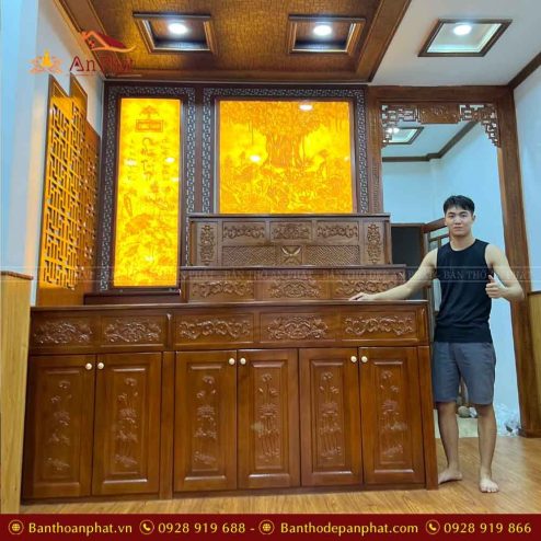 Tủ thờ Phật và gia tiên tam cấp đẹp