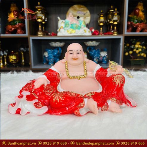 Tượng Phật Di Lặc Ngồi Bệt Đá Đỏ TDL010