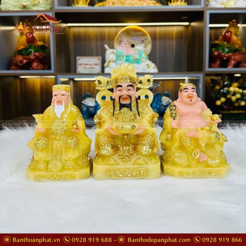 Tượng Thần Tài Thổ Địa Bộ 3 Ông Đá Vàng T007