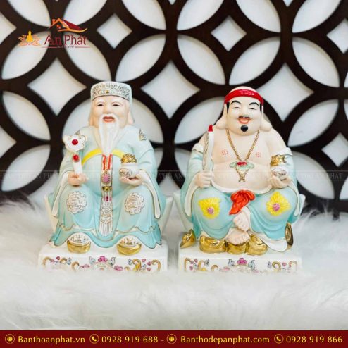 Tượng Thần Tài Thổ Địa Sứ Đức Hóa Xanh T021
