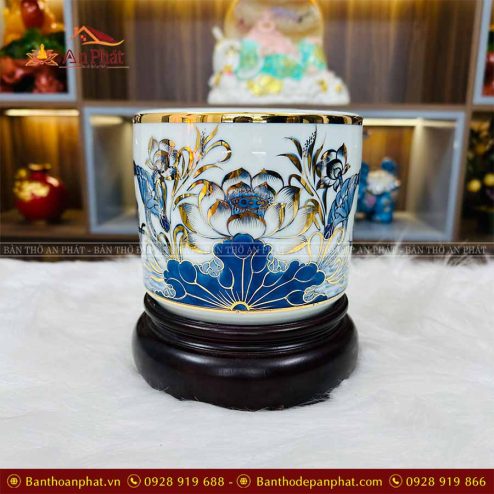 Bát Hương Men Lam Vẽ Vàng Đồ Thờ Cao Cấp GS1050