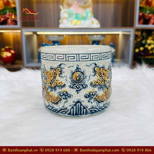 Bát Hương Rồng Men Rạn Đắp Nổi Cao Cấp GS923