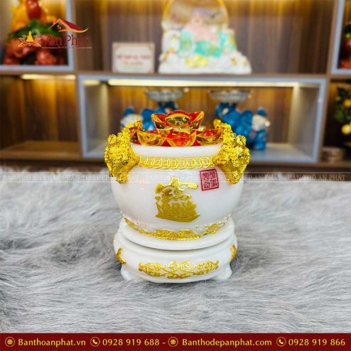 Bát Tụ Bảo Đá Đế Xoay Cao Cấp Trắng VP0018