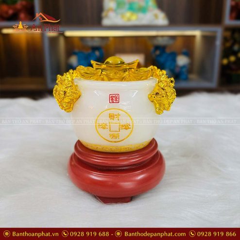 Bát Tụ Bảo Đá Việt Trắng Đễ Gỗ VP0023