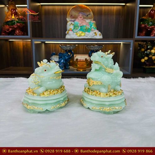 Cặp Cóc Thiềm Thừ Và Tỳ Hưu Đá Thạch Anh Cao Cấp Xanh Ngọc VP0007
