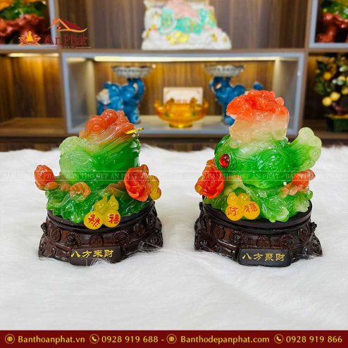 Cặp Cóc Thiềm Thừ Và Tỳ Hưu Hồ Lô Đế Gỗ Xanh VP0012