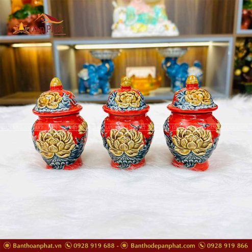 Chóe Thờ Đắp Nổi Đỏ Gốm Sứ Bát Tràng GS970